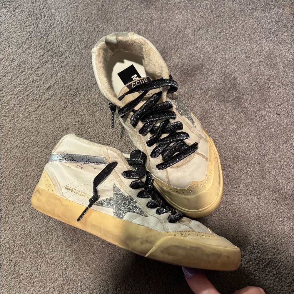 Golden Goose Cream and Black Glitter Sneakers - Picture 2 of 4